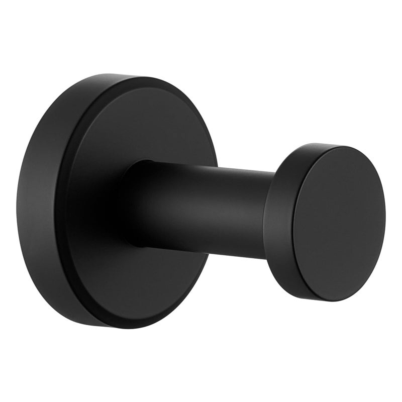 Angle Simple Towel Hook Matte Black, Stainless Steel Bathroom Hand Towel Holder, Compact Round Robe Hook Wall Mount - Image 1